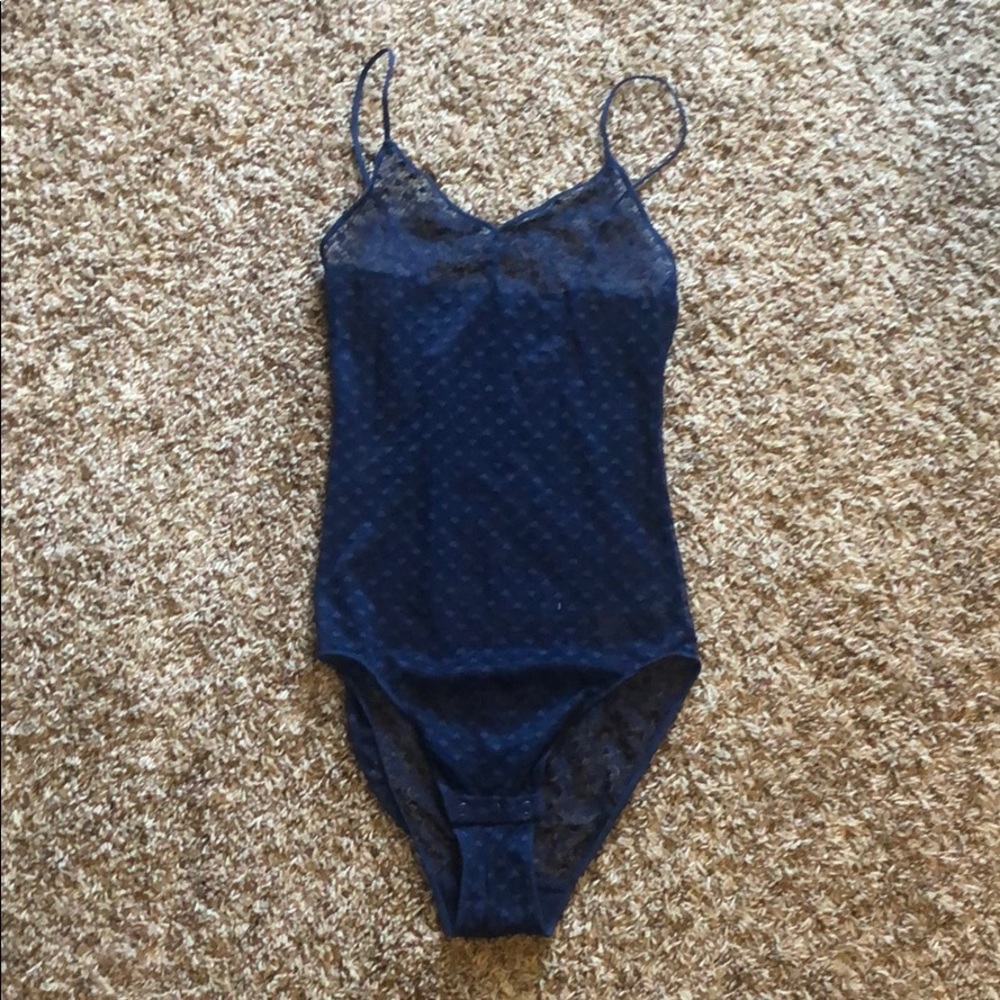 NWOT H&M Sheer Navy Hearts Bodysuit